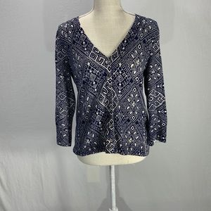 John Robshaw for Lucky Brand Cashmere Navy Blue Diamond Pattern Cardigan…